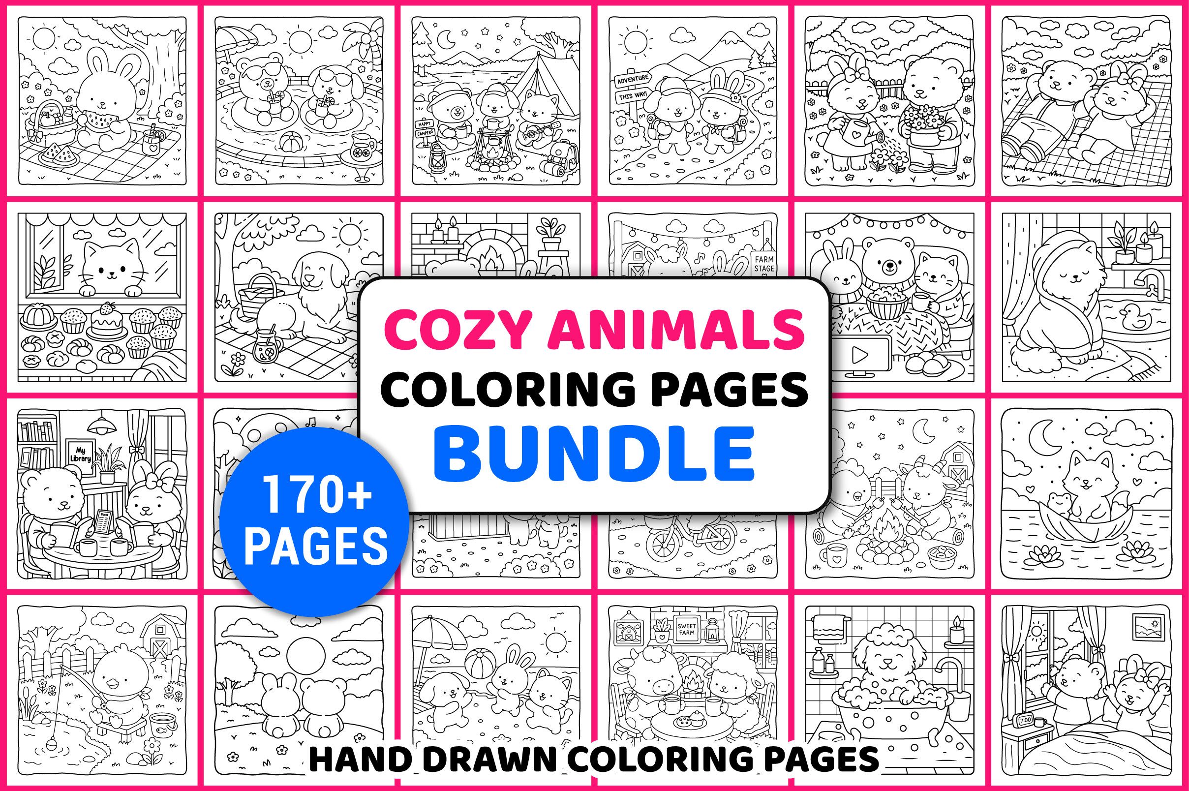 Cozy Animals Coloring Pages Bundle