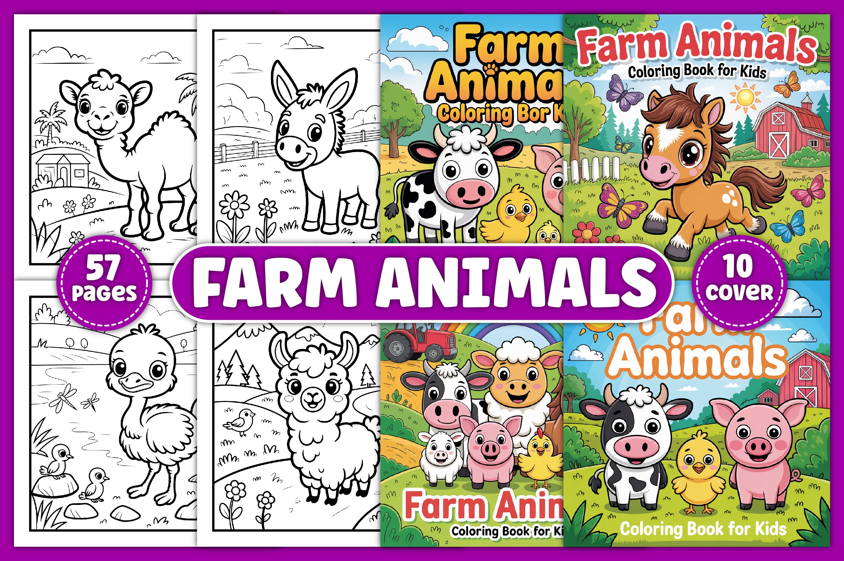 FARM ANIMALS COLORING BOOK for KIDS