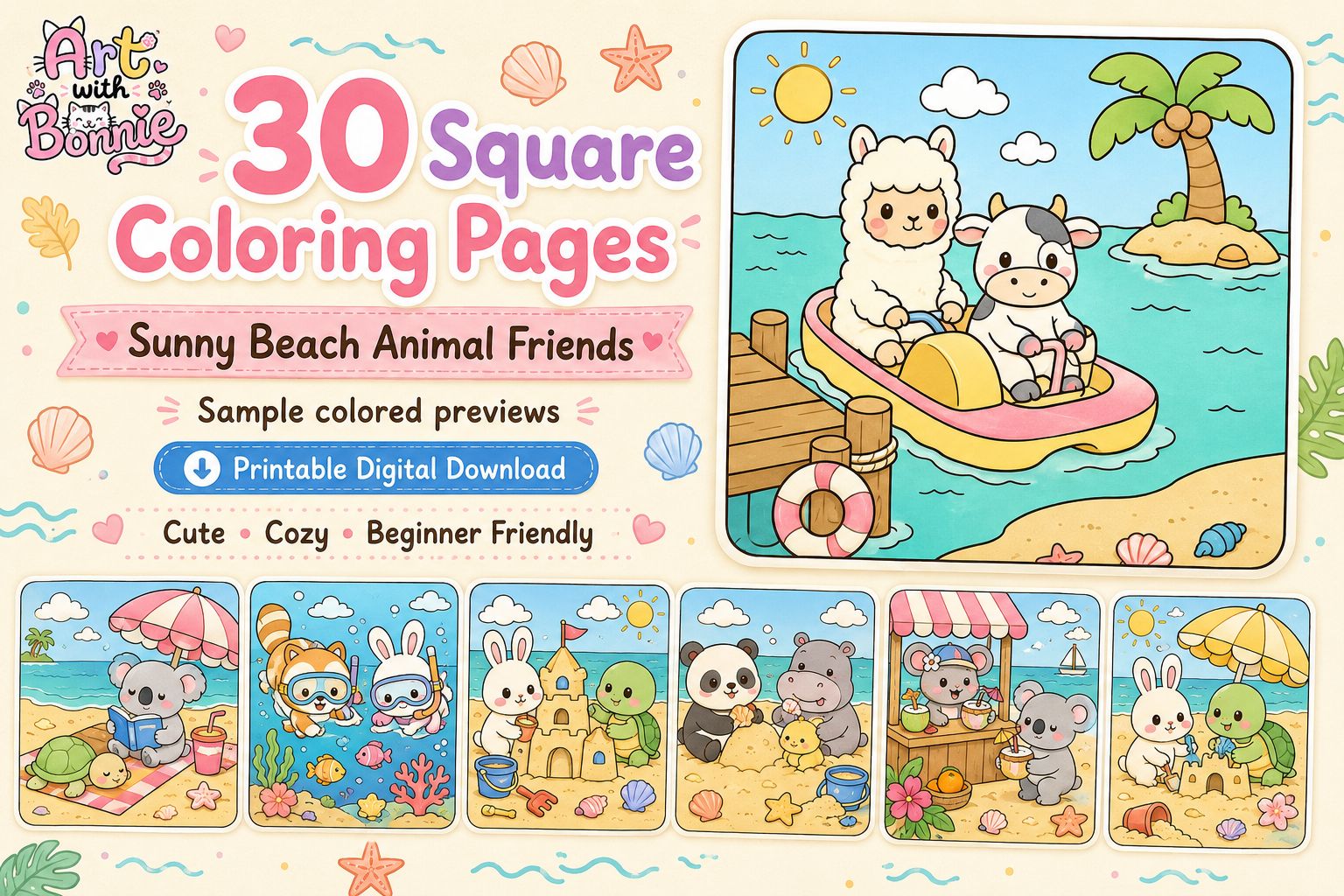 Sunny Beach Cozy Animals Buddies Pages