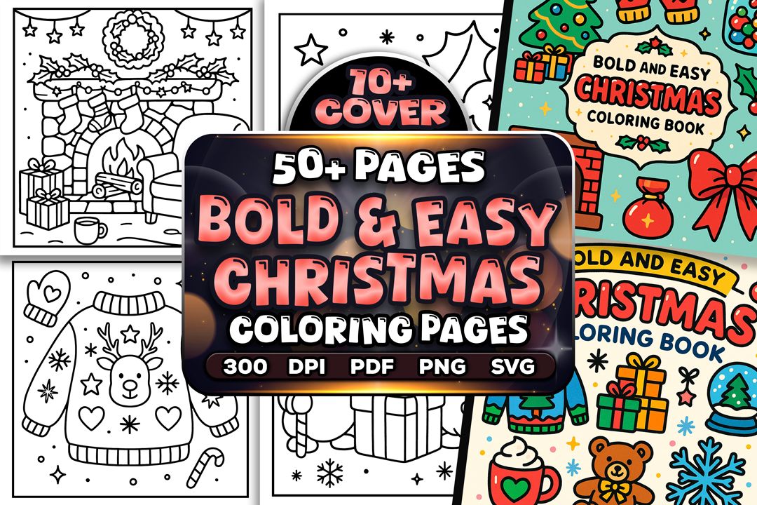 Easy Christmas Coloring Pages Bundle