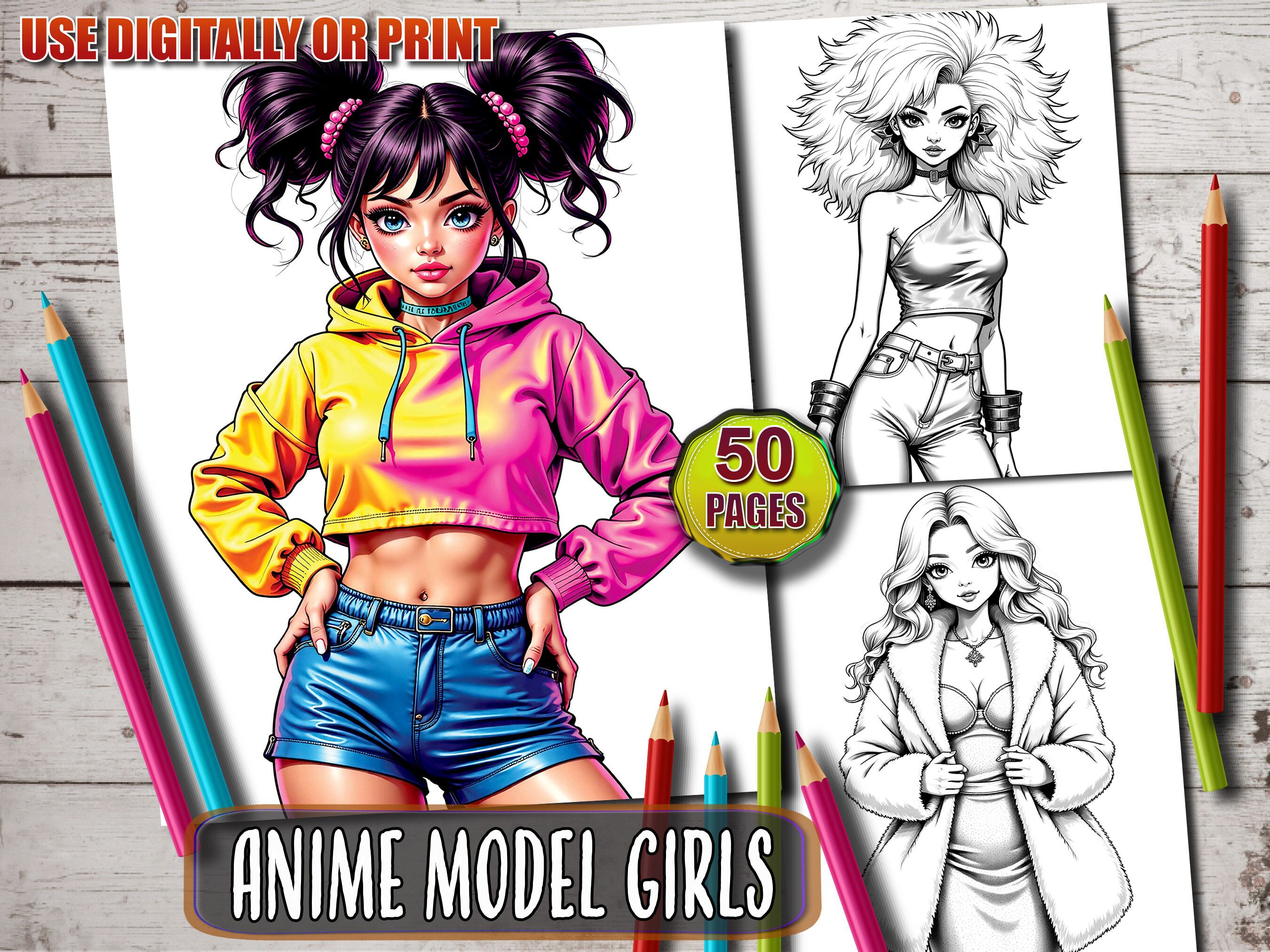 Anime Model Girls Fashion Coloring Book