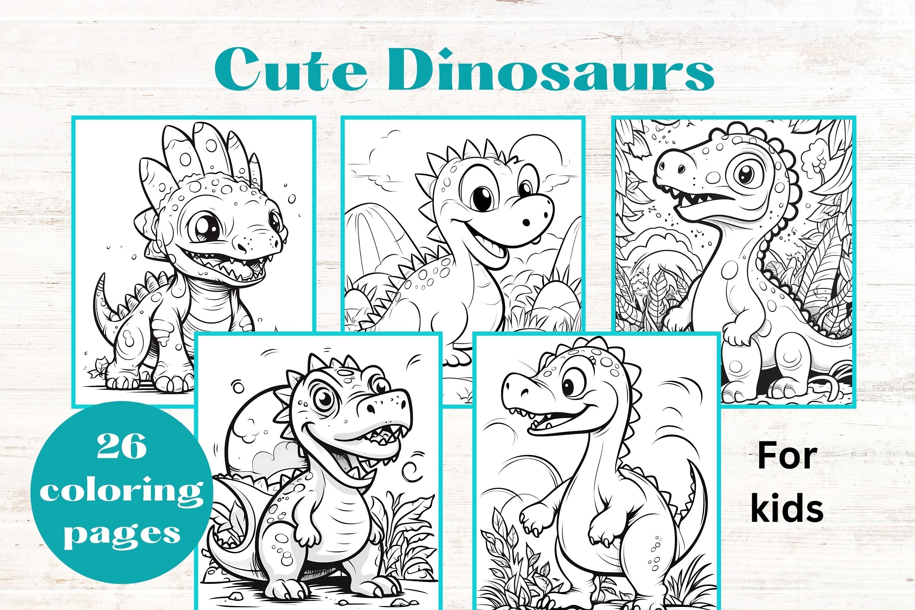 CUTE DINOSAURS Kids Coloring Book Pages