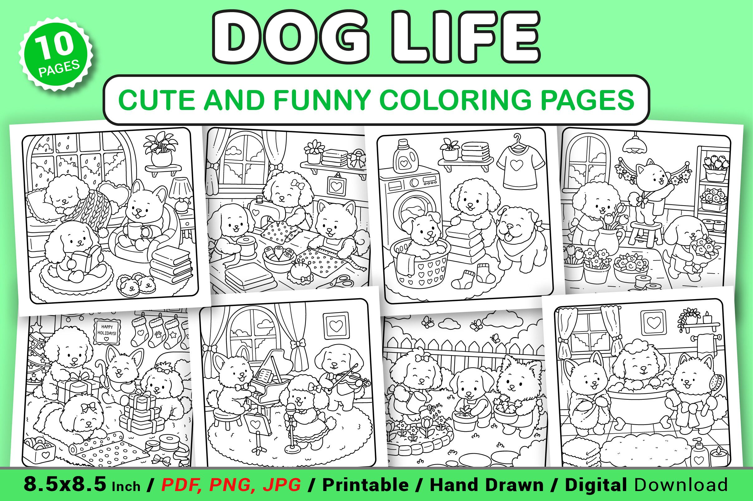 Dog Life Cute and Funny Coloring Pages