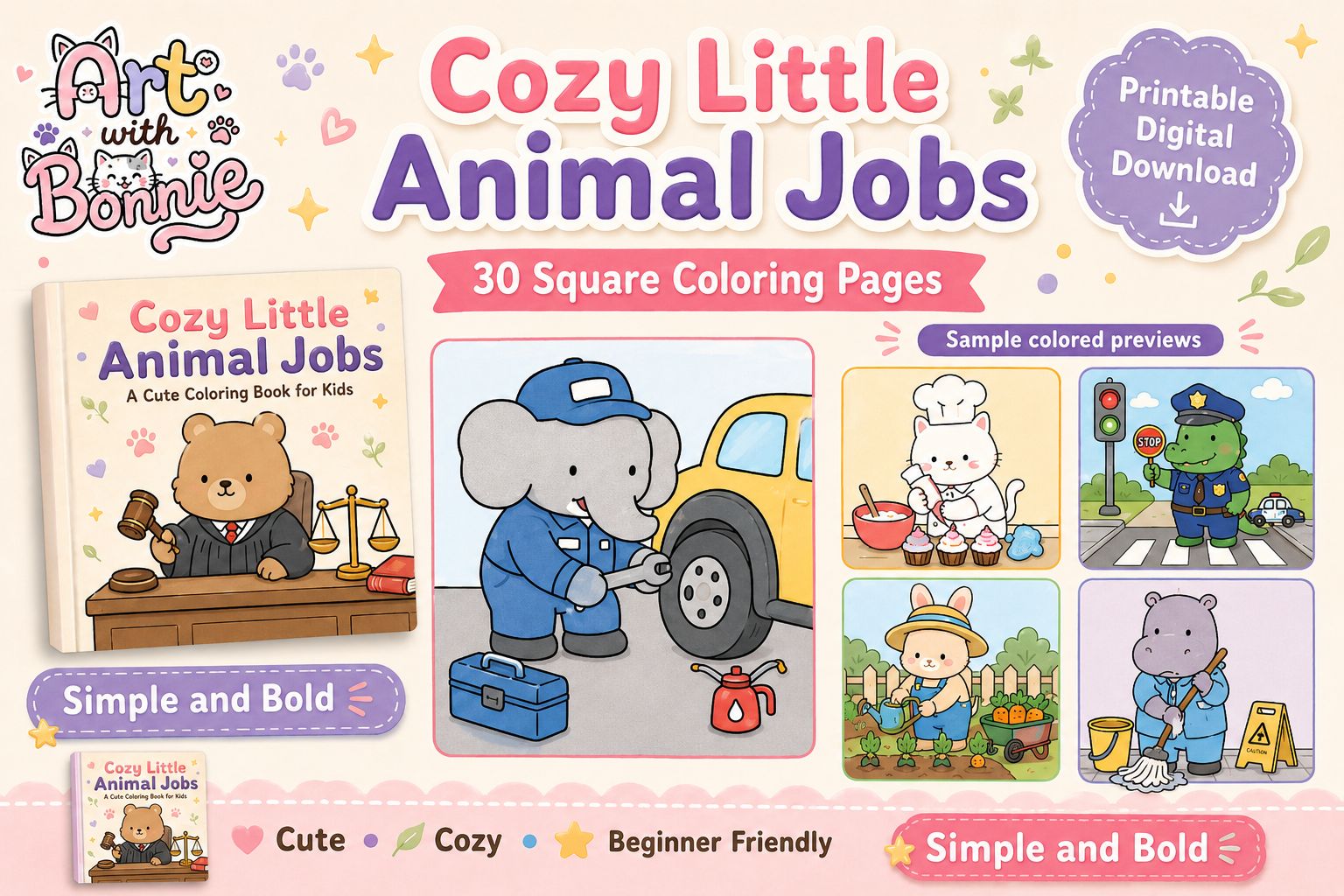 Cozy Little Animal Jobs Coloring Cutie