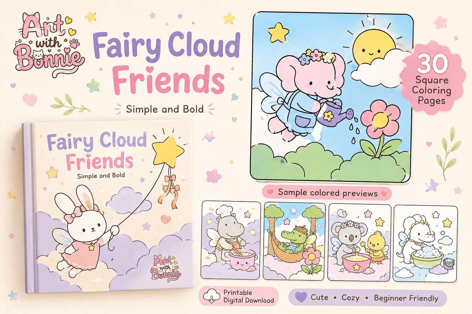 Fairy Cloud Friends Coloring Page Cutie