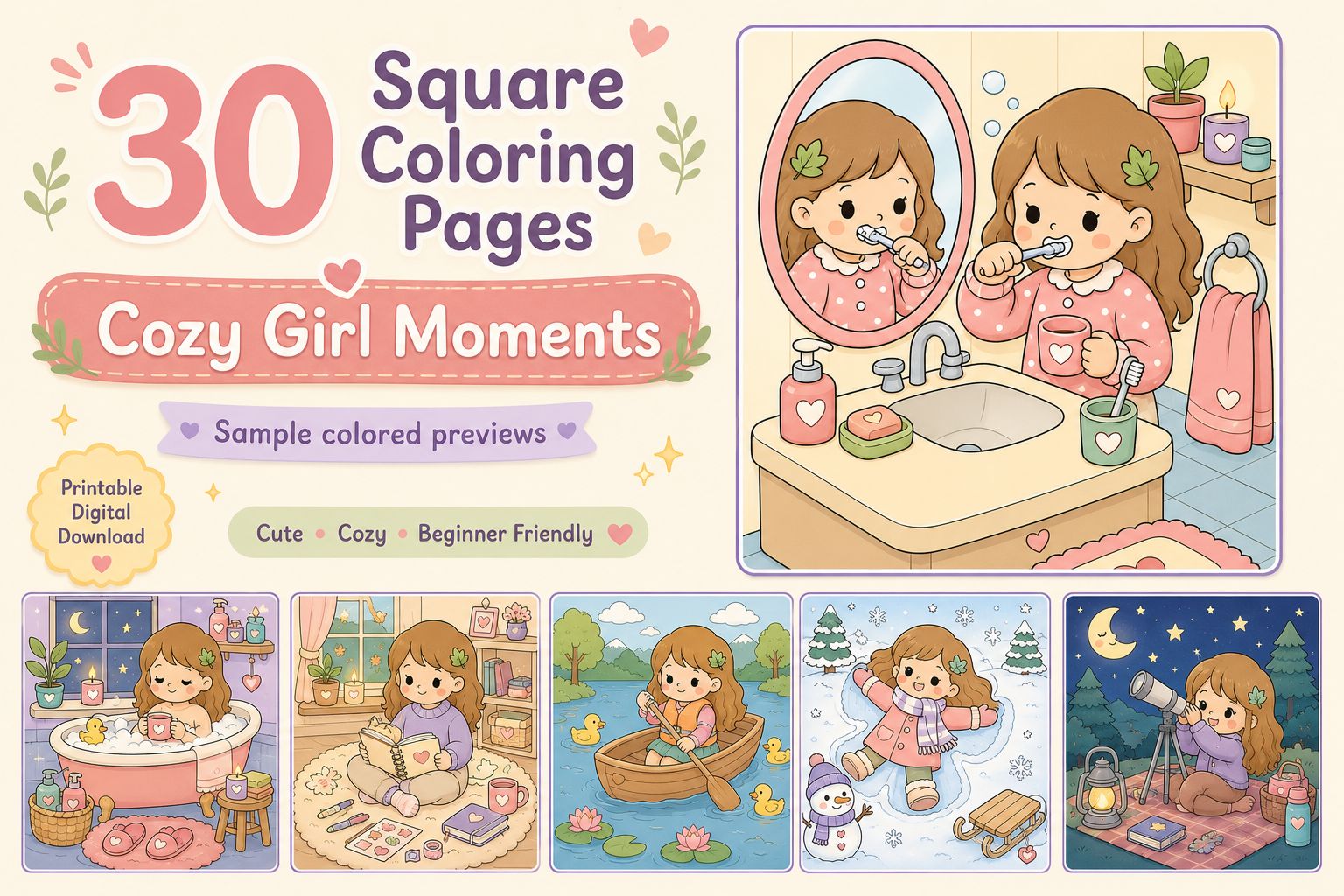 Cozy Girl Moments Cutie Coloring Pages