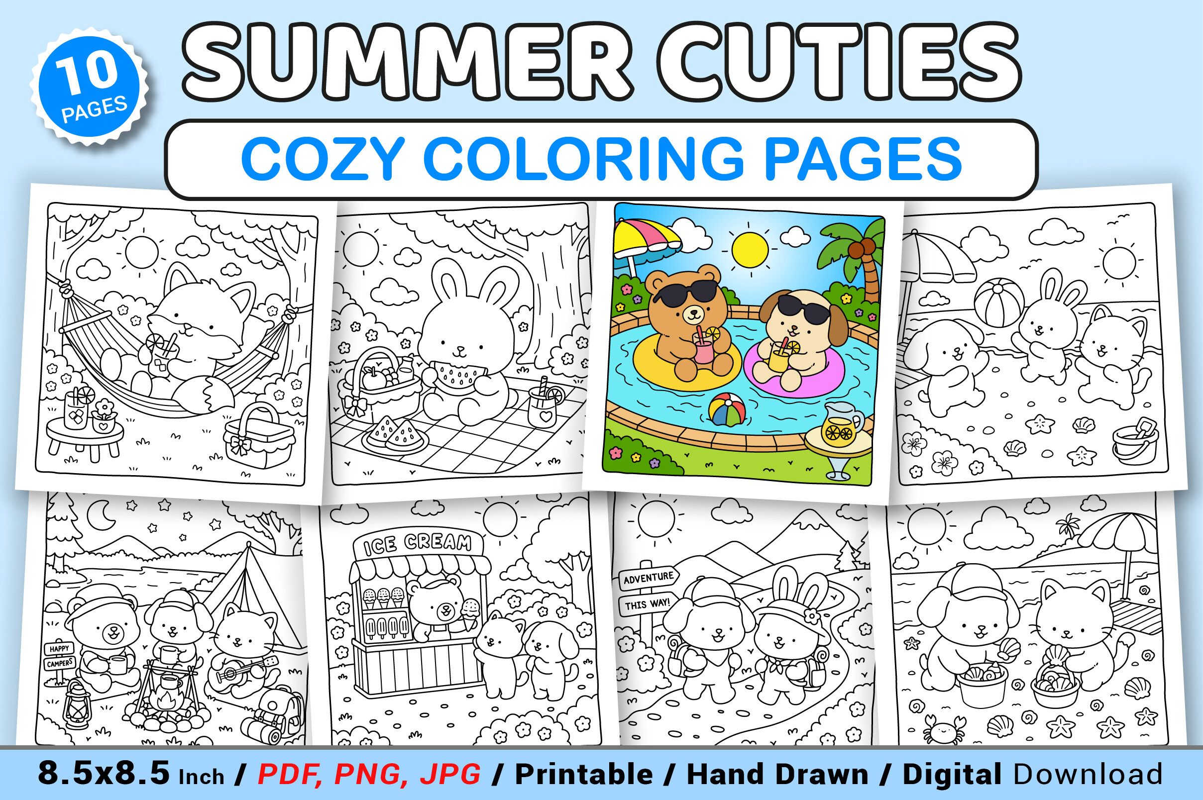 Summer Cuties Cozy Coloring Pages